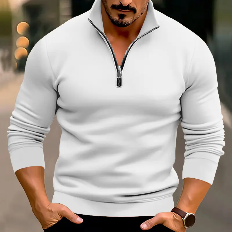 Men's Red Long Sleeve Half Zip T-Shirt Top — feature 3