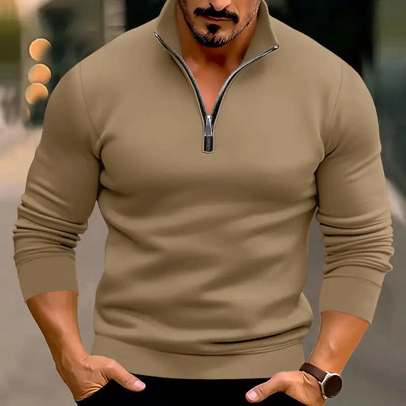 Men's Red Long Sleeve Half Zip T-Shirt Top — feature 33