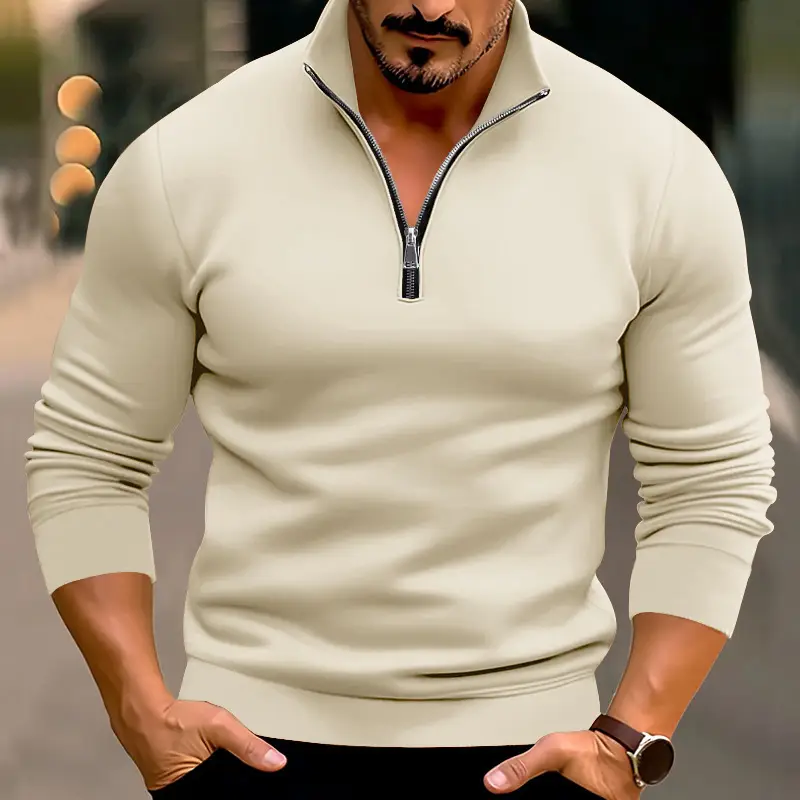 Men's Red Long Sleeve Half Zip T-Shirt Top — feature 38