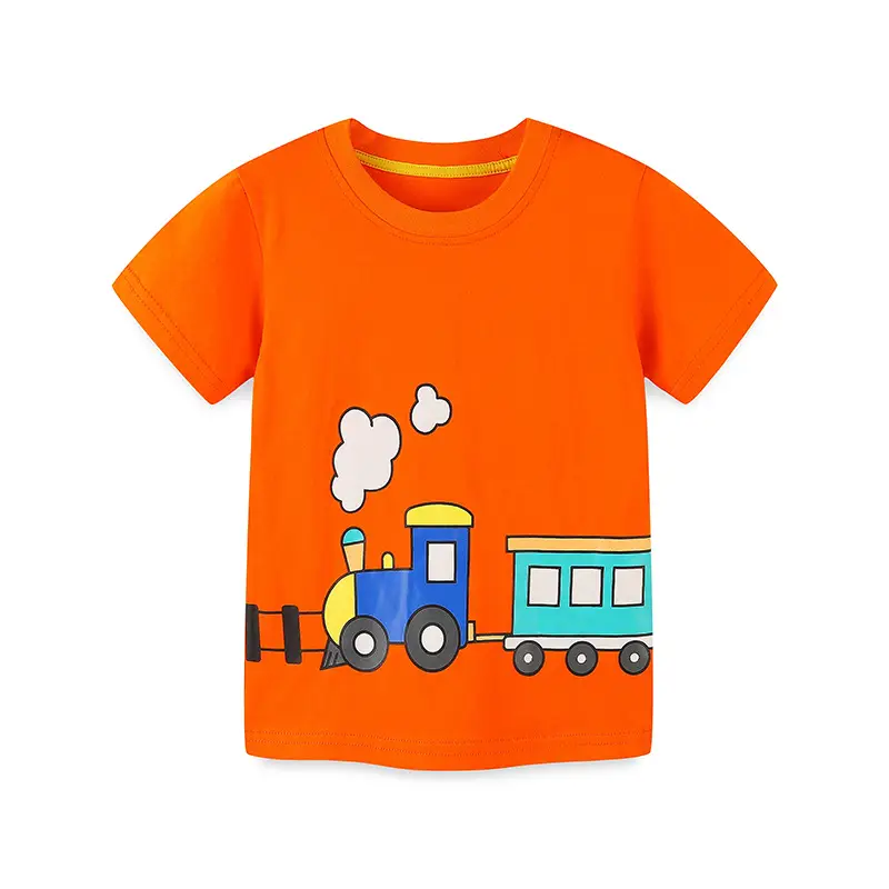 Kids Cartoon Train T-Shirt Orange Round Neck Short Sleeve - Image 6