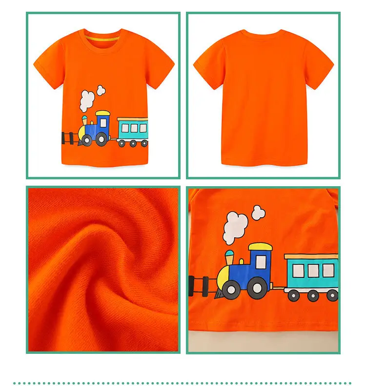 Kids Cartoon Train T-Shirt Orange Round Neck Short Sleeve — feature 23