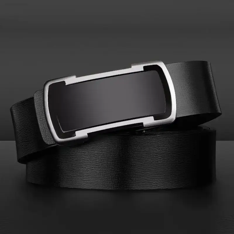 Men's Black Automatic Buckle Cowhide Belt - Image 3