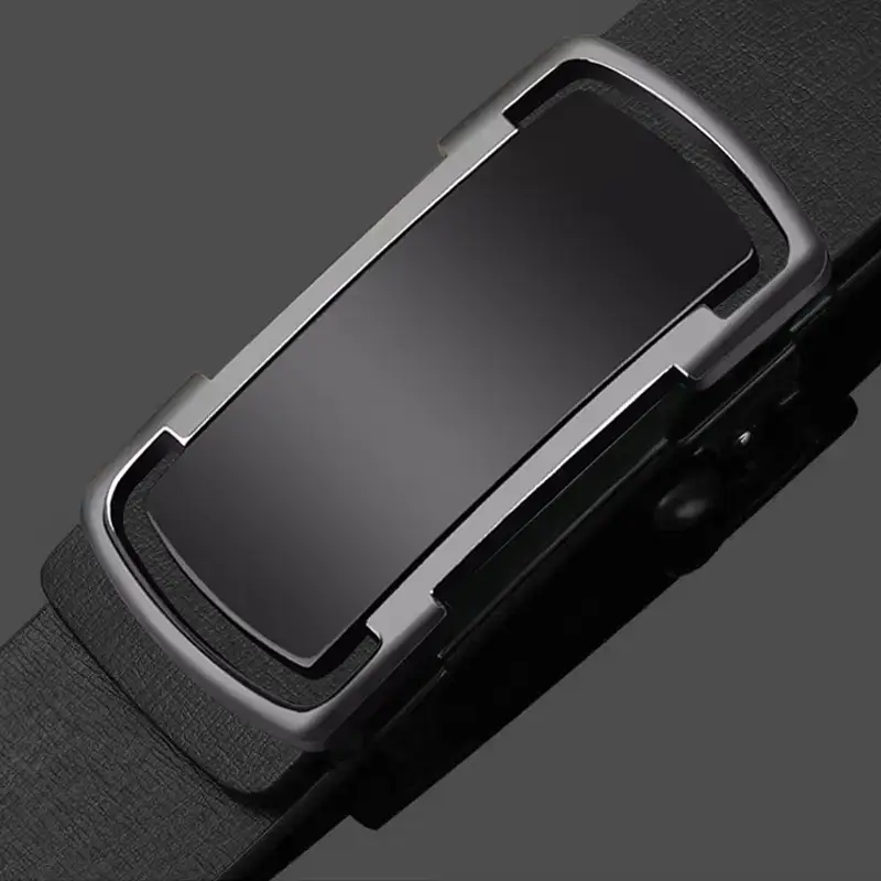 Men's Black Automatic Buckle Cowhide Belt - Image 4