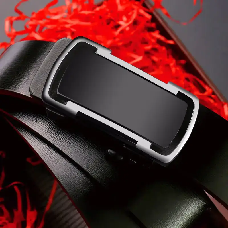 Men's Black Automatic Buckle Cowhide Belt - Image 6