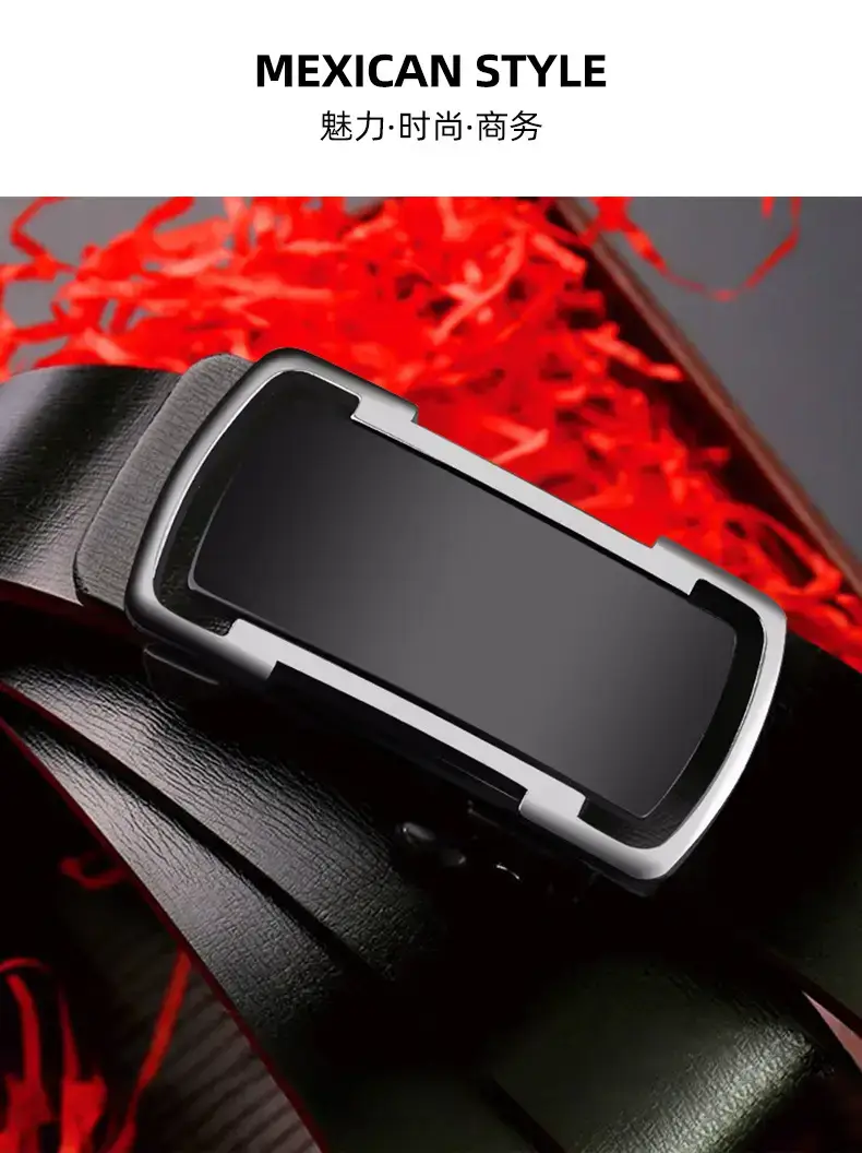 Men's Black Automatic Buckle Cowhide Belt — feature 1