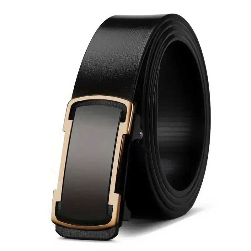Men's Black Automatic Buckle Cowhide Belt - Image 2