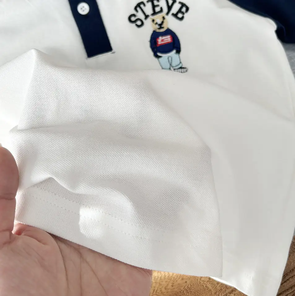 2025 Kids Cotton Polo Shirt Navy Blue with "Crazy" Print - Image 5