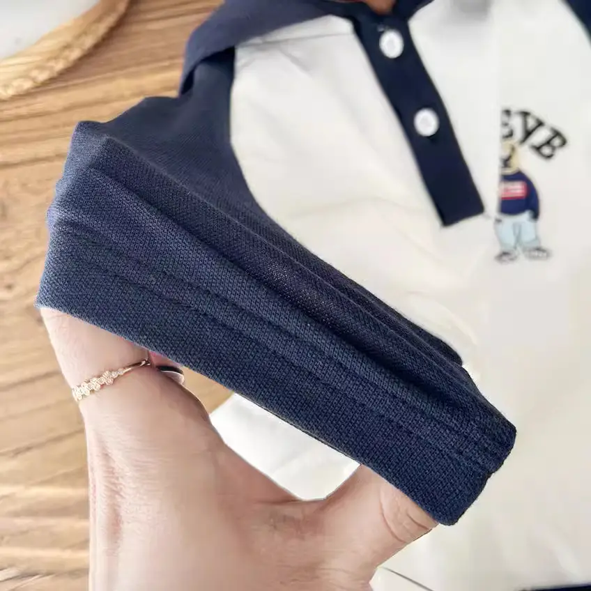 2025 Kids Cotton Polo Shirt Navy Blue with "Crazy" Print - Image 6