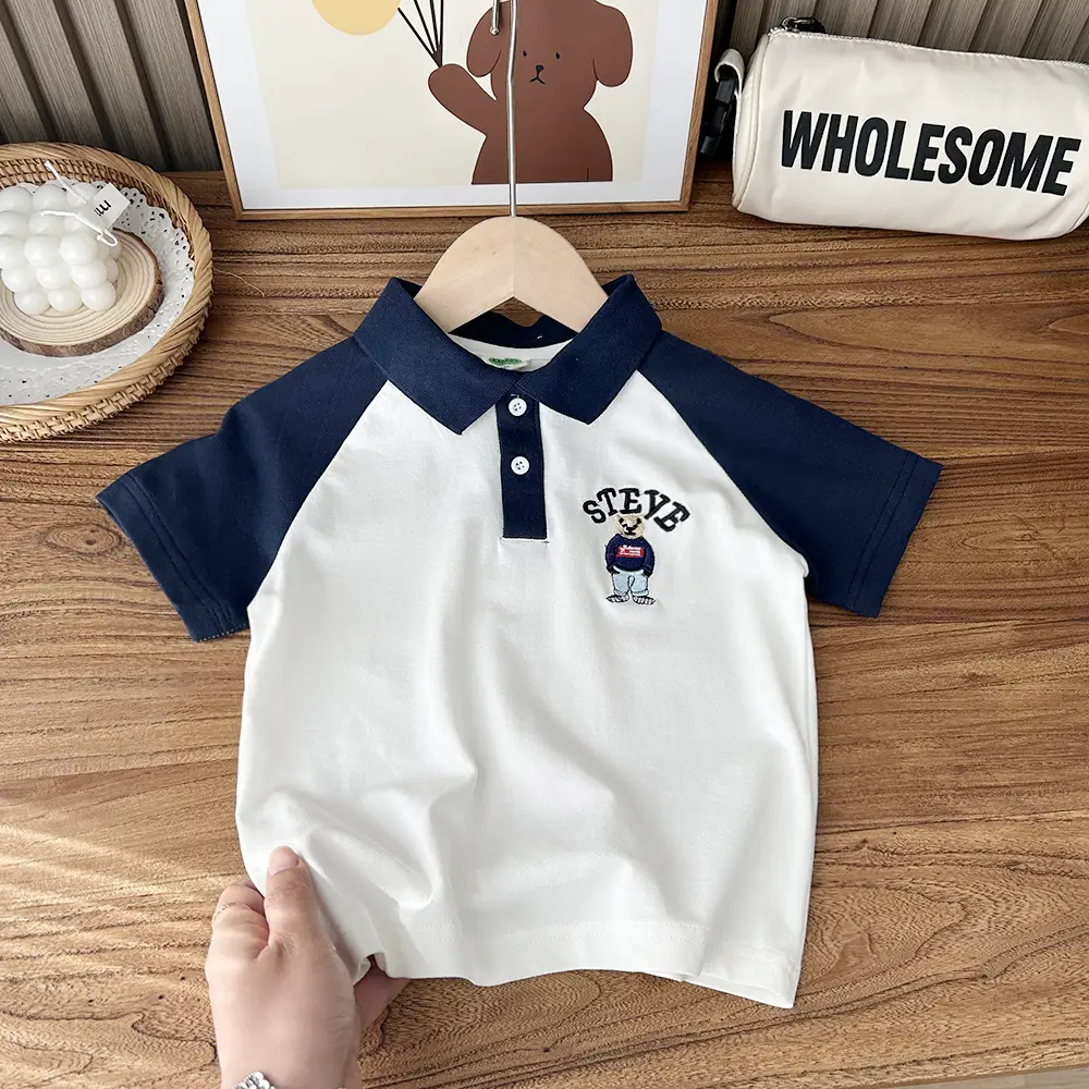 2025 Kids Cotton Polo Shirt Navy Blue with "Crazy" Print — feature 2