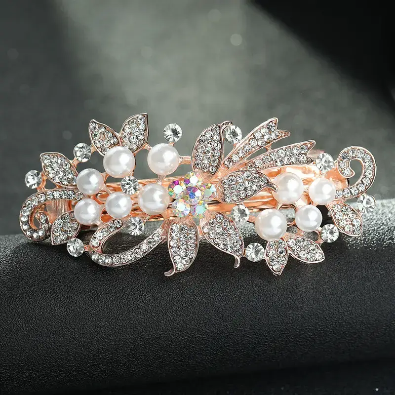 Rose Gold Pearl Hairpin for Women Large Clip - Image 3