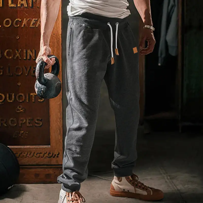 Men's Fleece Lined Sweatpants Black Grey Loose Fit — feature 20