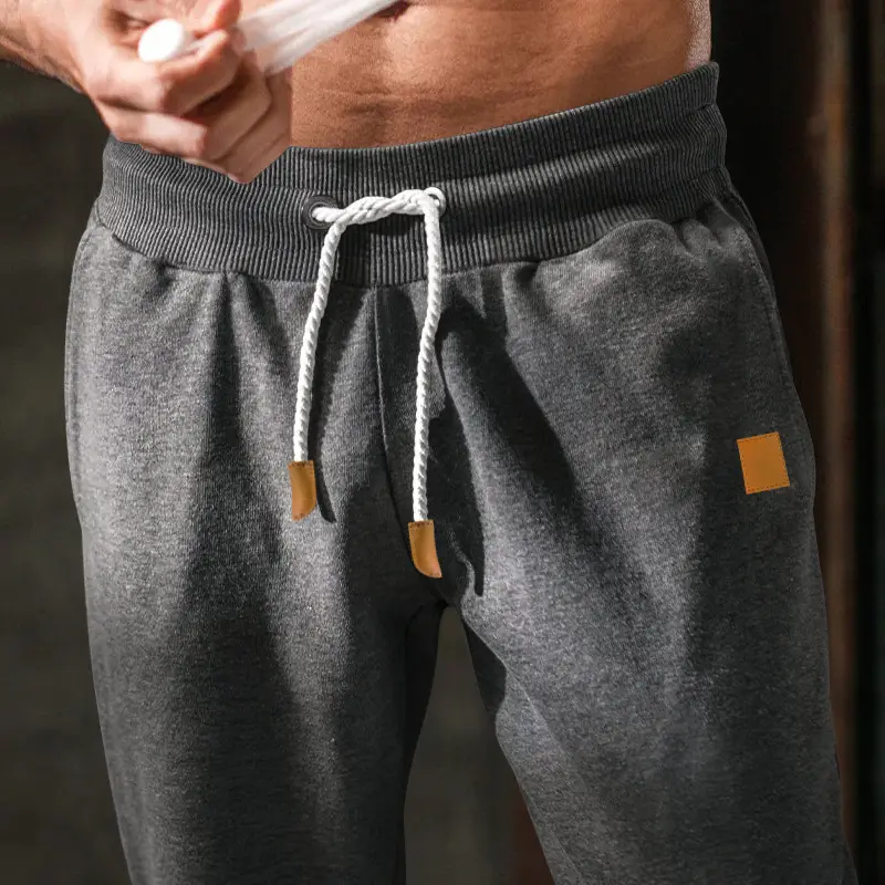 Men's Fleece Lined Sweatpants Black Grey Loose Fit — feature 21