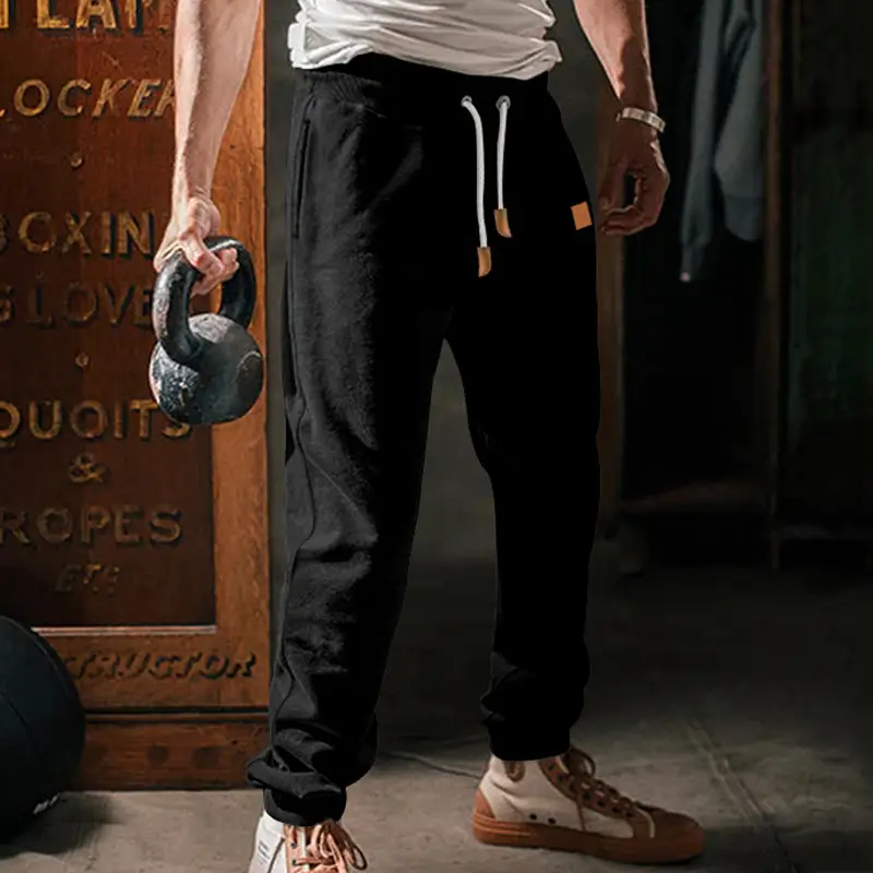 Men's Fleece Lined Sweatpants Black Grey Loose Fit — feature 6