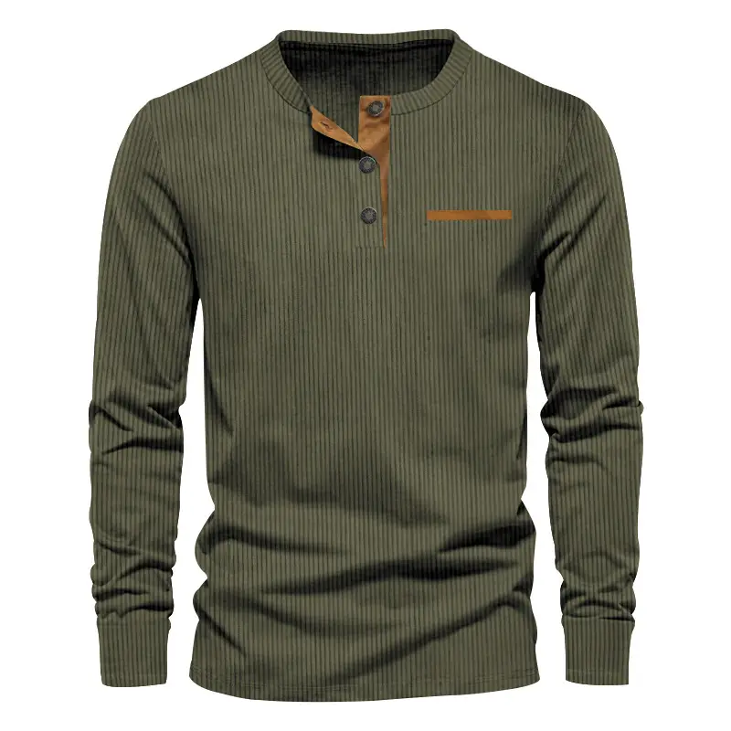 Men's Long Sleeve Corduroy Shirt Olive Green - Image 10