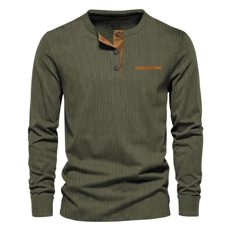 Men's Long Sleeve Corduroy Shirt Olive Green — feature 12
