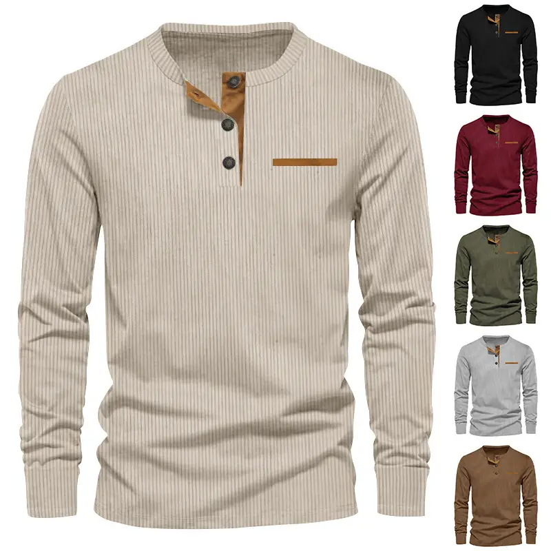 Men's Long Sleeve Corduroy Shirt Olive Green — feature 2