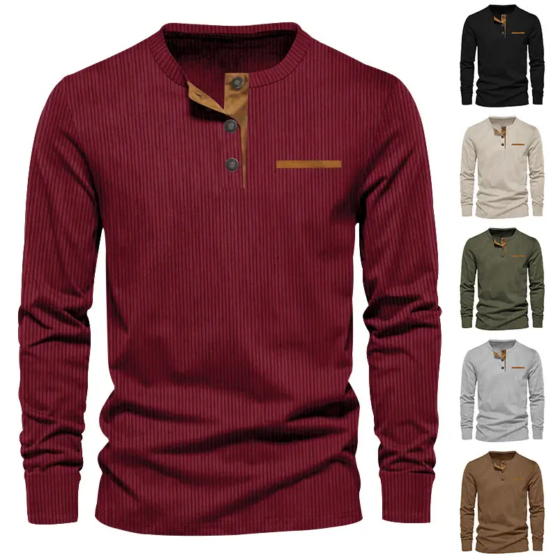 Men's Long Sleeve Corduroy Shirt Olive Green — feature 4