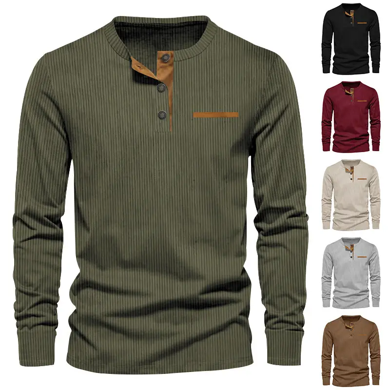 Men's Long Sleeve Corduroy Shirt Olive Green — feature 5