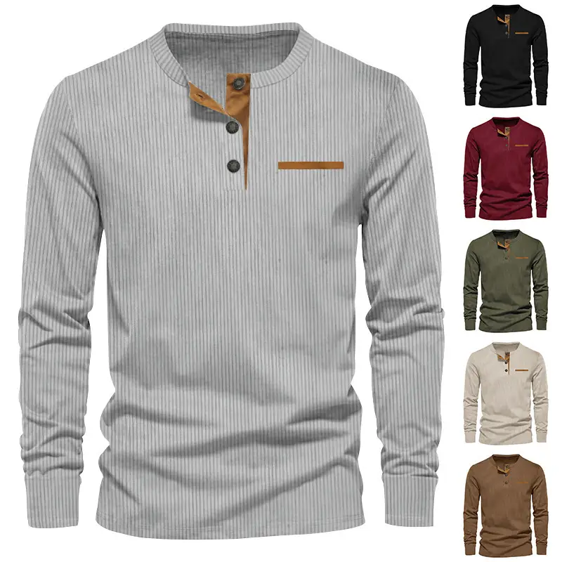 Men's Long Sleeve Corduroy Shirt Olive Green — feature 6