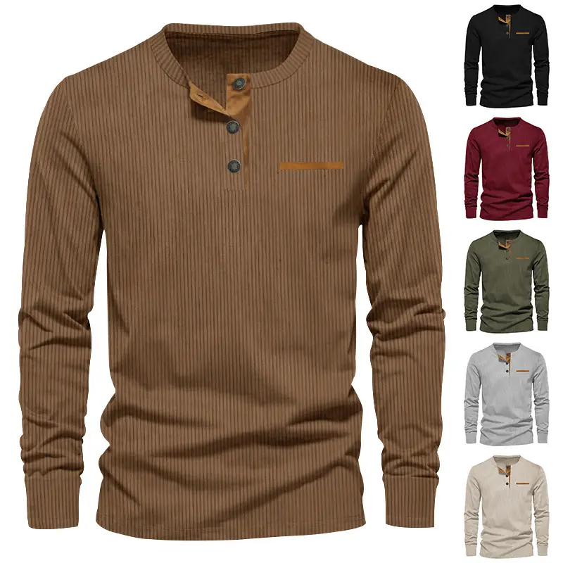 Men's Long Sleeve Corduroy Shirt Olive Green — feature 7