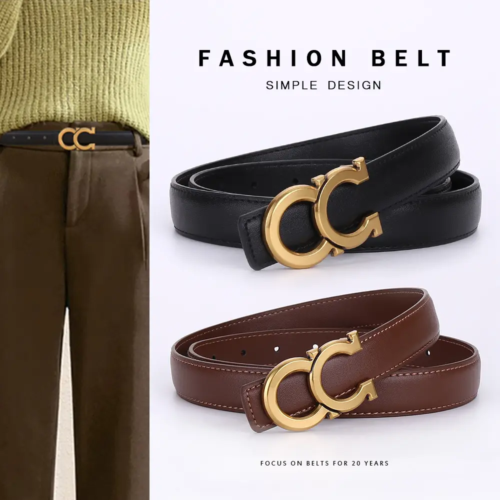 Women's White Leather Belt with Gold Logo Buckle - Image 7