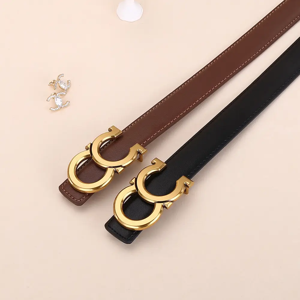 Women's White Leather Belt with Gold Logo Buckle - Image 8