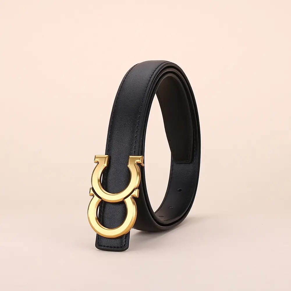 Women's White Leather Belt with Gold Logo Buckle - Image 9