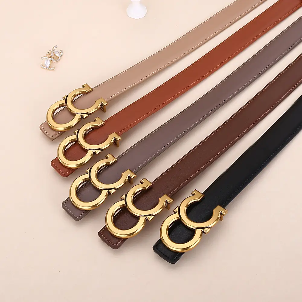 Women's White Leather Belt with Gold Logo Buckle - Image 10
