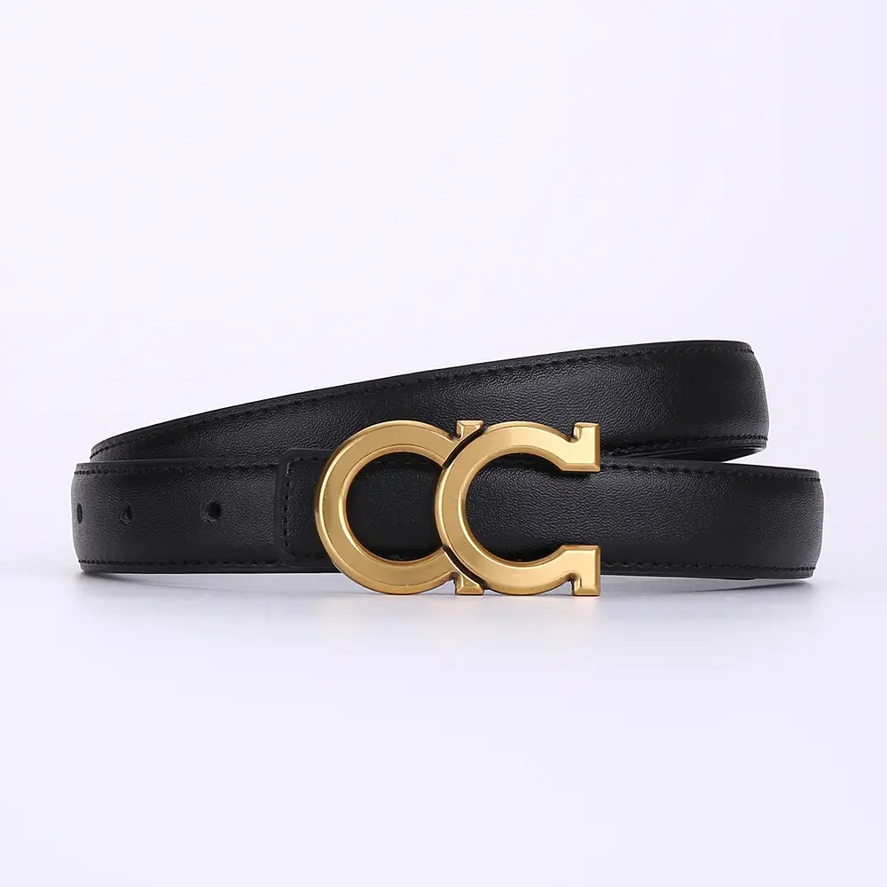Women's White Leather Belt with Gold Logo Buckle - Image 11
