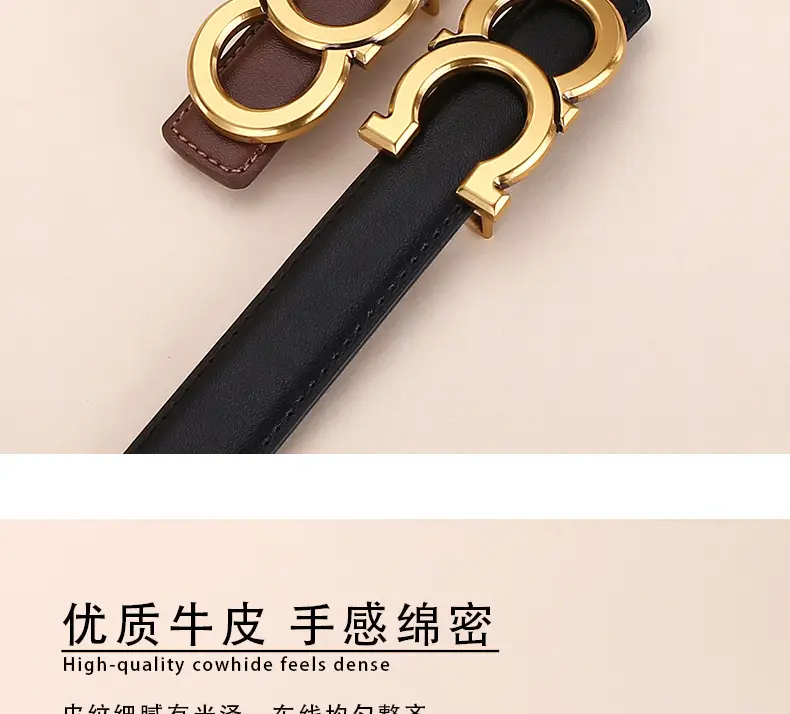 Women's White Leather Belt with Gold Logo Buckle — feature 12