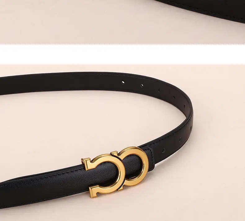 Women's White Leather Belt with Gold Logo Buckle — feature 14