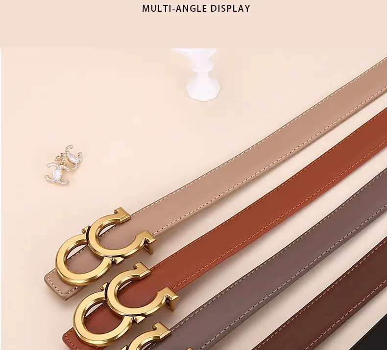 Women's White Leather Belt with Gold Logo Buckle — feature 17