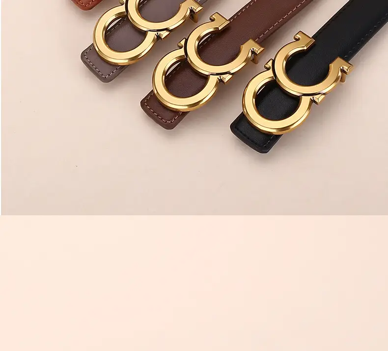 Women's White Leather Belt with Gold Logo Buckle — feature 18