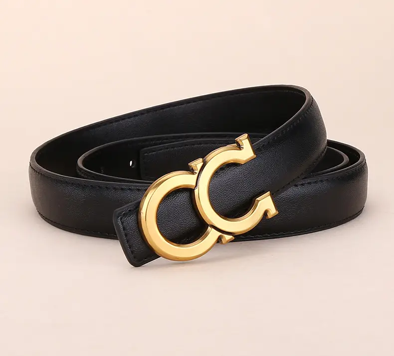 Women's White Leather Belt with Gold Logo Buckle — feature 19