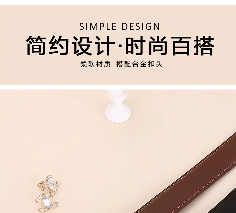 Women's White Leather Belt with Gold Logo Buckle — feature 2