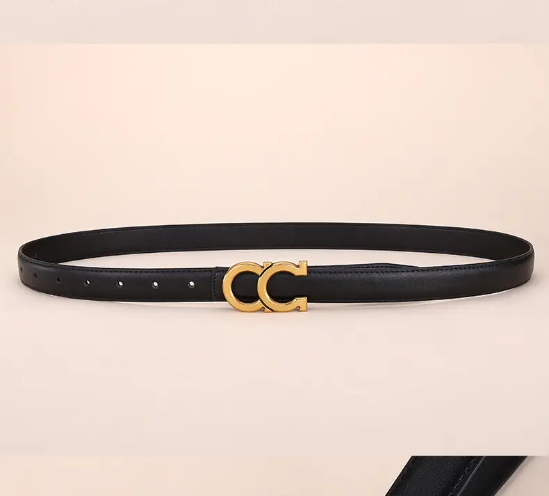 Women's White Leather Belt with Gold Logo Buckle — feature 20