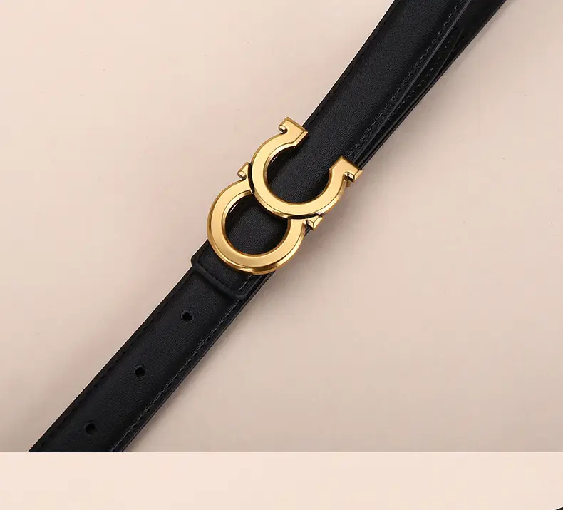 Women's White Leather Belt with Gold Logo Buckle — feature 21