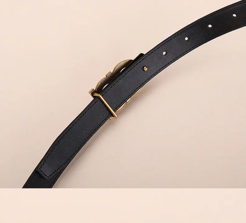 Women's White Leather Belt with Gold Logo Buckle — feature 22