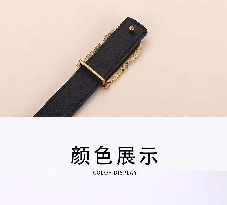 Women's White Leather Belt with Gold Logo Buckle — feature 23