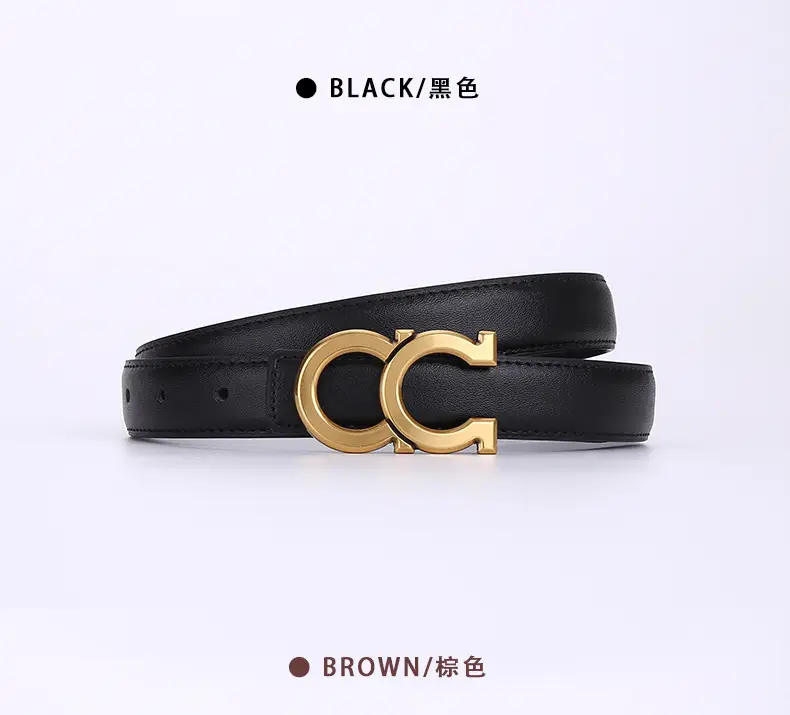 Women's White Leather Belt with Gold Logo Buckle — feature 24