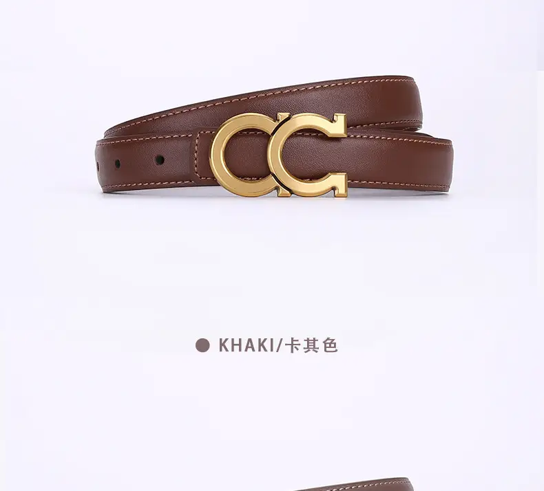 Women's White Leather Belt with Gold Logo Buckle — feature 25