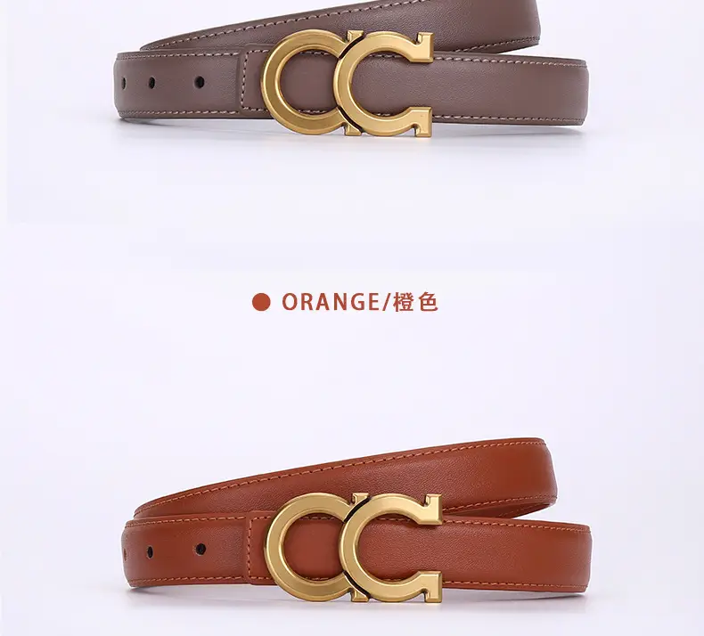 Women's White Leather Belt with Gold Logo Buckle — feature 26