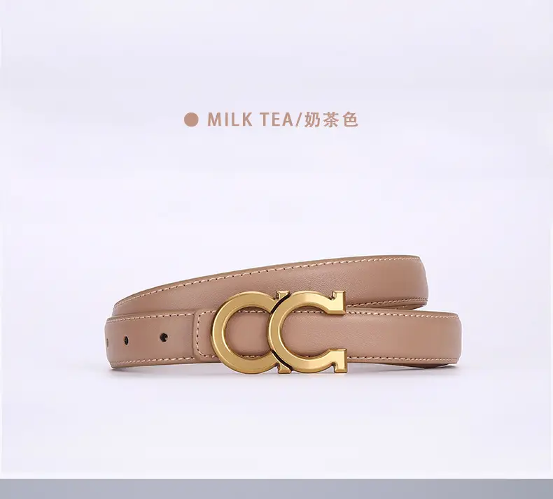 Women's White Leather Belt with Gold Logo Buckle — feature 27