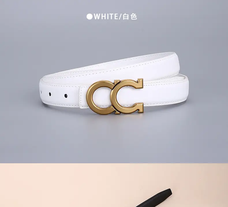 Women's White Leather Belt with Gold Logo Buckle — feature 28