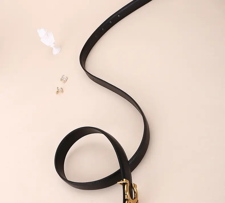 Women's White Leather Belt with Gold Logo Buckle — feature 29