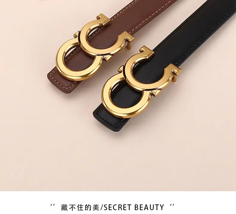 Women's White Leather Belt with Gold Logo Buckle — feature 3