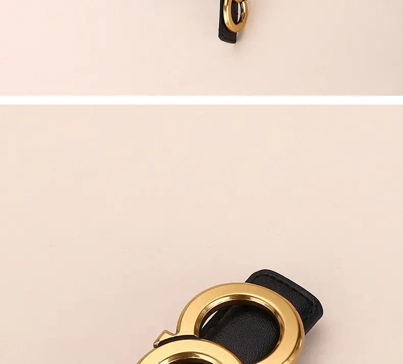 Women's White Leather Belt with Gold Logo Buckle — feature 30