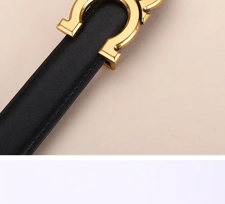 Women's White Leather Belt with Gold Logo Buckle — feature 31