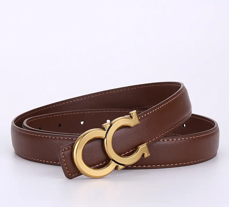 Women's White Leather Belt with Gold Logo Buckle — feature 32