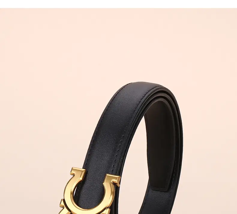 Women's White Leather Belt with Gold Logo Buckle — feature 4